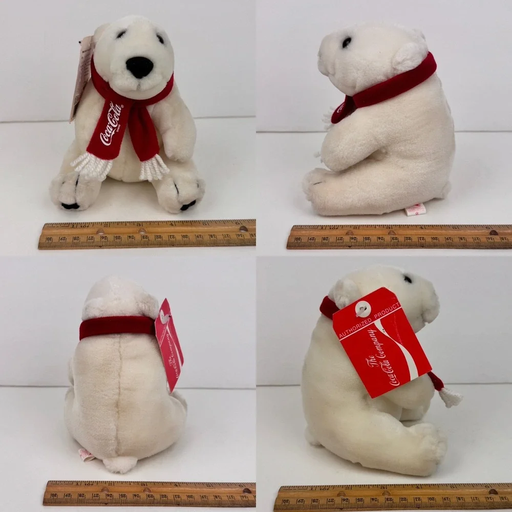 Vtg 1993 Dakin Coca Cola Coke Soda Mini Small Plush White Polar Bear w Red Scarf